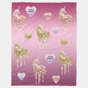 Couverture Polaire Coeurs Unicorne Rose Or Ombre
