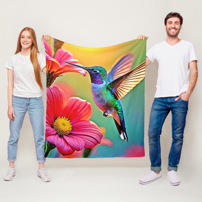 Couverture Polaire Colibri vibrant au coucher du soleil (En situation)