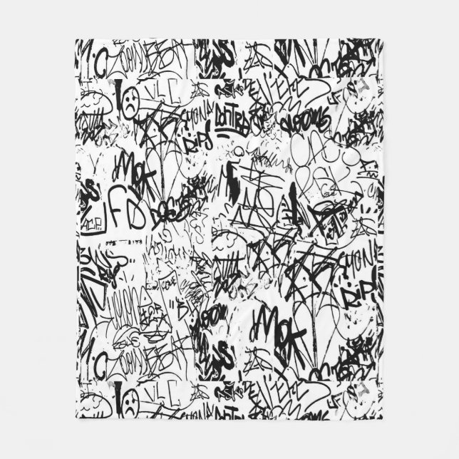 Couverture Polaire Collage Abstrait de graffiti noir et blanc (Devant)
