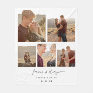 Couverture Polaire Collage de 5 photos de couple avec écriture blanch