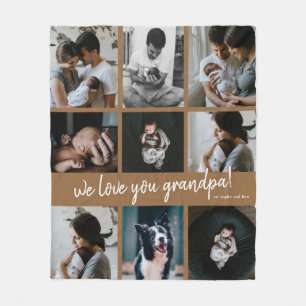Couverture Polaire Collage de 9 photos écrit main On t'aime papi