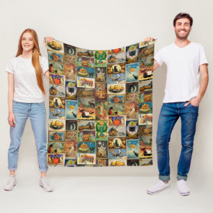 Couverture Polaire Collage de cartes vintage d'Halloween