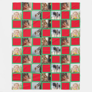 Couverture Polaire Collage de famille Photo Motif rouge et vert