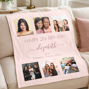 Couverture Polaire Collage de photos d'anniversaire rose gold rose me