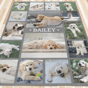 Couverture Polaire Collage de photos de chien Mignon Moderne Gris et