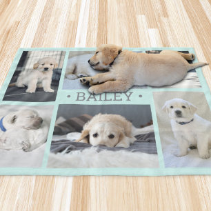 Couverture Polaire Collage de photos de chien Mignon Simple Bleu sarc