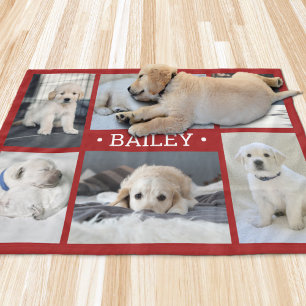 Couverture Polaire Collage de photos de chien Mignon Simple Rouge et 