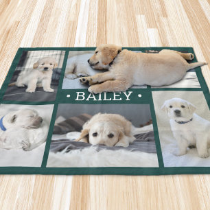 Couverture Polaire Collage de photos de chien Mignon Simple Vert et B