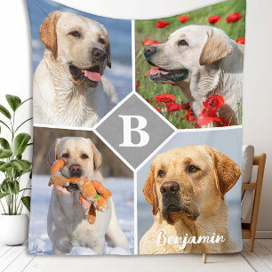 Couverture Polaire Collage de photos de chien personnalisé avec monog