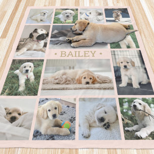 Couverture Polaire Collage de photos de chien simple moderne rose pou