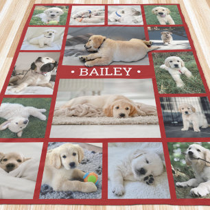 Couverture Polaire Collage de photos de chiens Mignon Moderne Rouge e