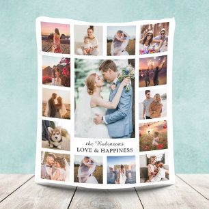 Couverture Polaire Collage de photos de famille 15 images + nom blanc