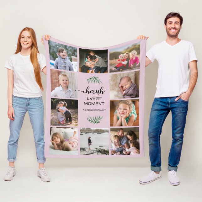 Couverture Polaire Collage de photos de famille Cherish Chaque instan (En situation)