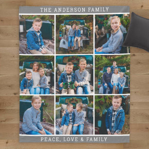 Couverture Polaire Collage de photos de famille grise Paix Amour