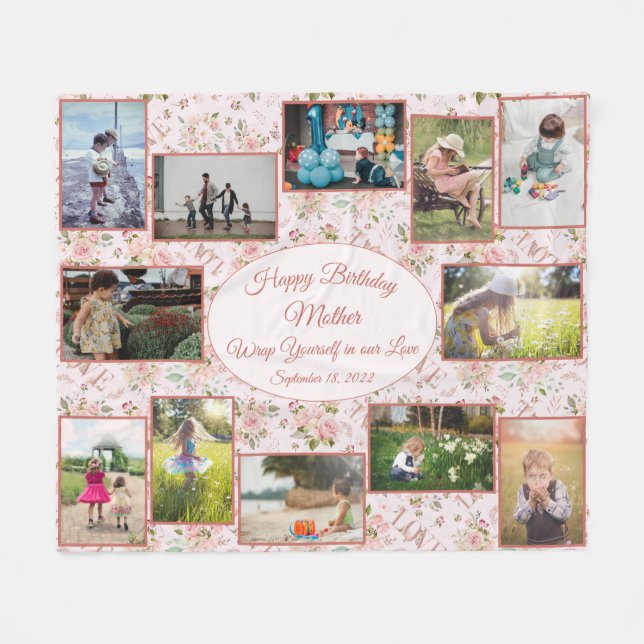 Couverture Polaire Collage de photos de famille Joyeux anniversaire M (Devant (Horizontal))