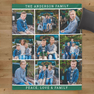 Couverture Polaire Collage de photos de famille verte Paix Amour