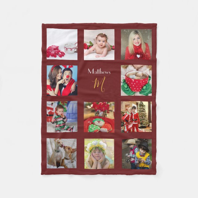 Couverture Polaire Collage de photos de Noël Monogrammé (Devant)
