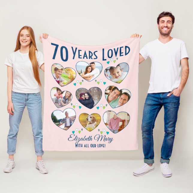 Couverture Polaire Collage de photos du coeur du 70e anniversaire (En situation)