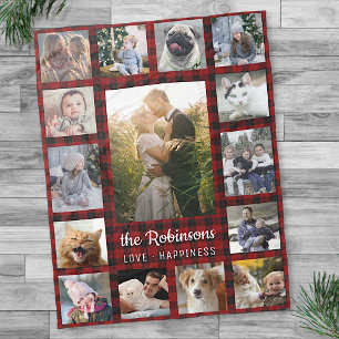 Couverture Polaire Collage de photos familiales 15 + Nom Red Buffalo