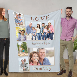 Couverture Polaire Collage de photos familiales Citation d'amour et d