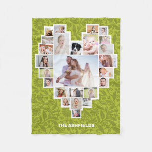 Couverture Polaire Collage de photos familiales Coeur Floral Green 25