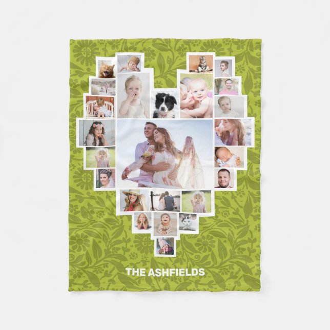 Couverture Polaire Collage de photos familiales Coeur Floral Green 25 (Devant)