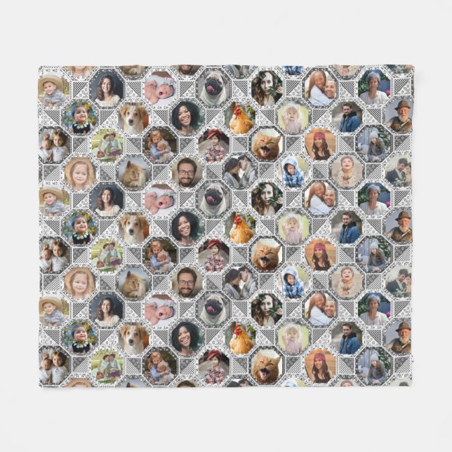 Couverture Polaire Collage de photos familiales Couette gris Look 28  (Devant (Horizontal))