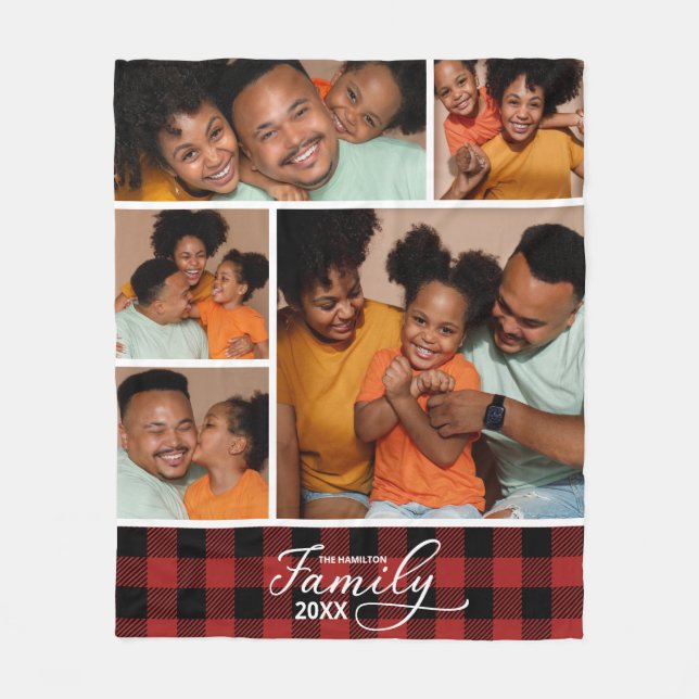 Couverture Polaire Collage de photos familiales Red Buffalo Plaid (Devant)