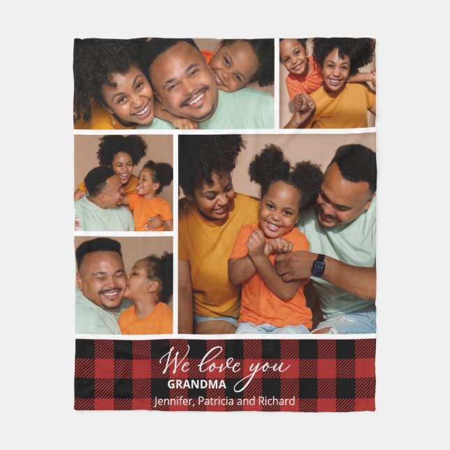 Couverture Polaire Collage de photos familiales Red Buffalo Plaid (Devant)