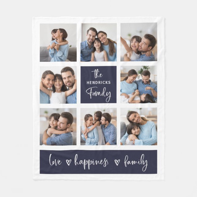 Couverture Polaire Collage de photos familiales| Script moderne chic (Devant)
