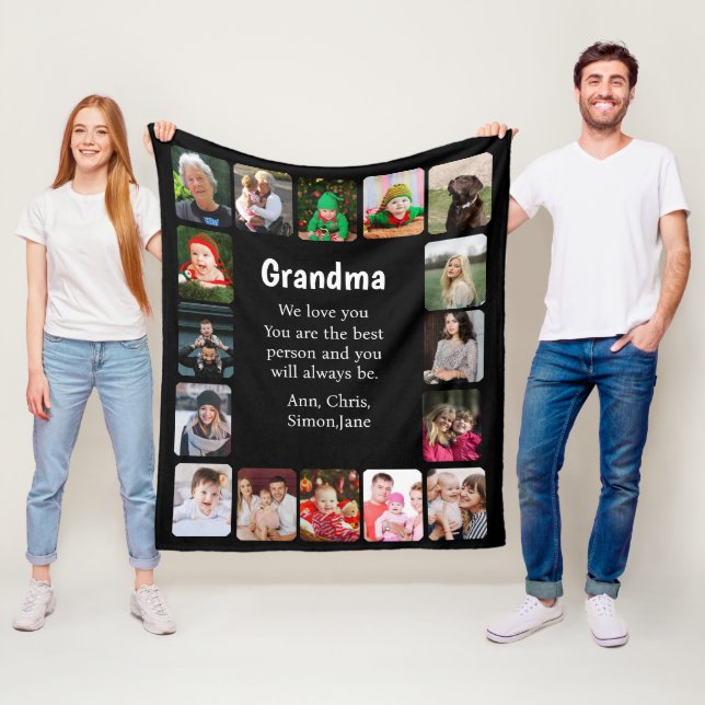 Couverture Polaire Collage de photos personnalisées 16 Grandma Black (En situation)