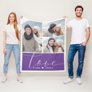 Couverture Polaire Collage de photos violet moderne amour personnalis