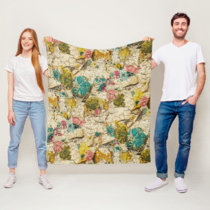 Couverture Polaire Collage floral vintage avec texture de papier viei