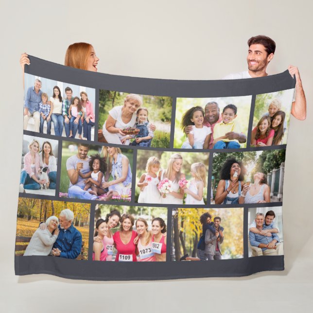 Couverture Polaire Collage Masonry Grid personnalisé - Photo Grey 12 (En situation)