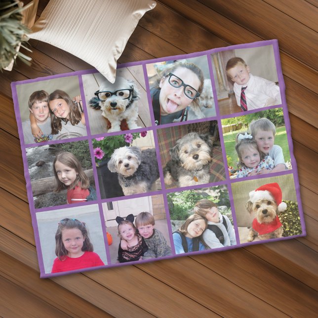 Couverture Polaire Collage photo carré - Jusqu'à 12 photos Violet (Custom Fleece Blanket - Add Photos and Text)