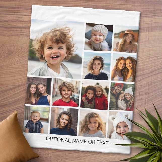 Couverture Polaire Collage photo carré - Jusqu'à 13 photos Blanc (Personalized Fleece Blanket - Add Photos and Text or Customize completely in advanced design area)