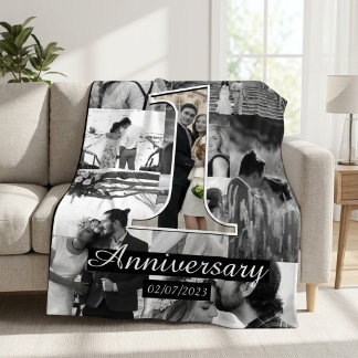 Couverture Polaire collage photo d'anniversaire de mariage de 1ère an