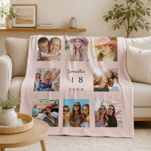 Couverture Polaire Collage photo d'anniversaire fille femme rose poud