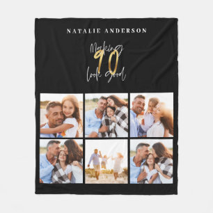Couverture Polaire Collage photo de 90e anniversaire noir et or
