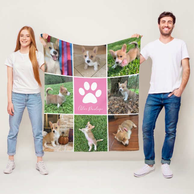 Couverture Polaire Collage photo de chien personnalisé Empreinte de p (En situation)