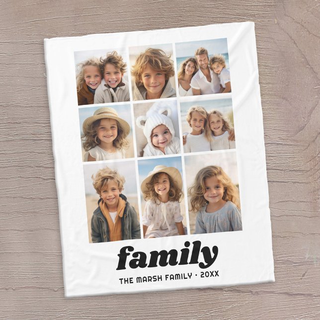 Couverture Polaire Collage photo de famille moderne 9 Photos White Mi (Family photo blanket with 9 photos)