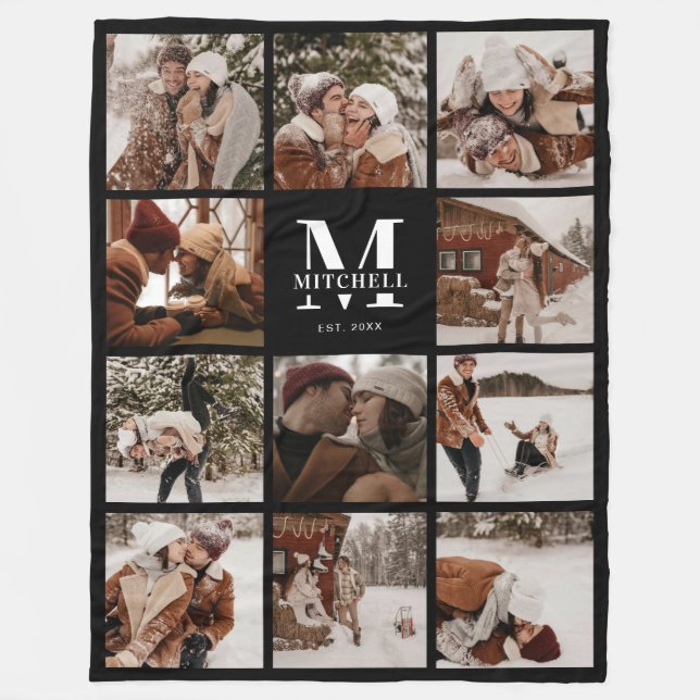 Couverture Polaire Collage photo de famille moderne | Garde monogramm (Devant)