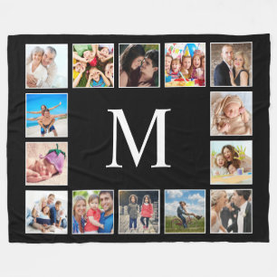 Couverture Polaire Collage photo de famille personnalisée Noir person