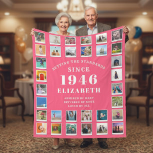 Couverture Polaire Collage photo de famille pour les 80 ans de maman 