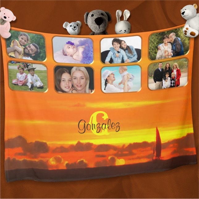 Couverture Polaire Collage photo de la famille Sunset de bateau à voi (Créateur téléchargé)