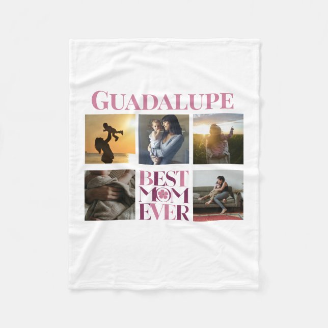 Couverture Polaire Collage photo de la meilleure maman rose tendance (Devant)