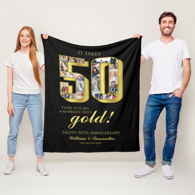 Couverture Polaire Collage photo du 50e anniversaire du Mariage d'or (En situation)