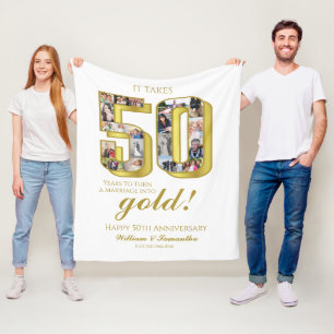 Couverture Polaire Collage photo du 50e anniversaire du Mariage d'or