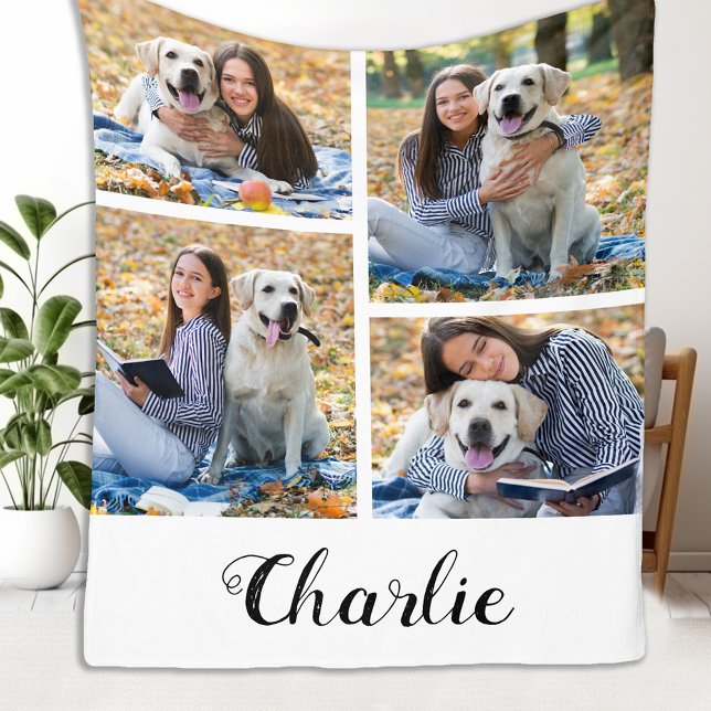Couverture Polaire Collage photo d'un Amoureux des chiens de compagni (Créateur téléchargé)