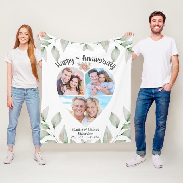 Couverture Polaire Collage photo en forme de coeur Joyeux anniversair (En situation)